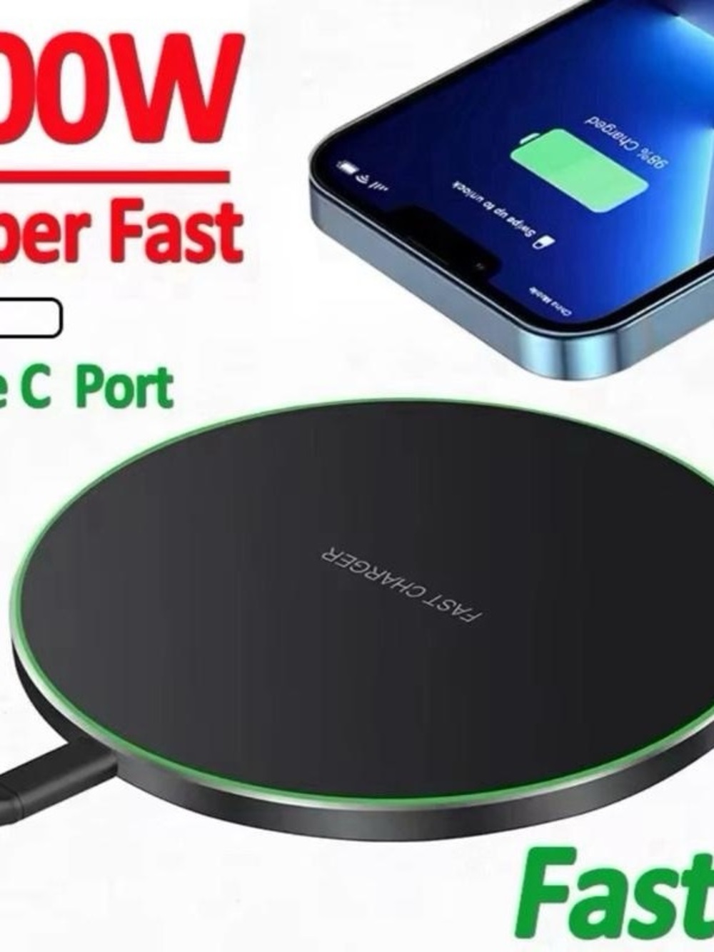 100W Fast Wireless Charger in Black NWT